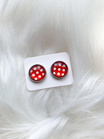 Red and White Polka Dot Cab Stud (12mm)