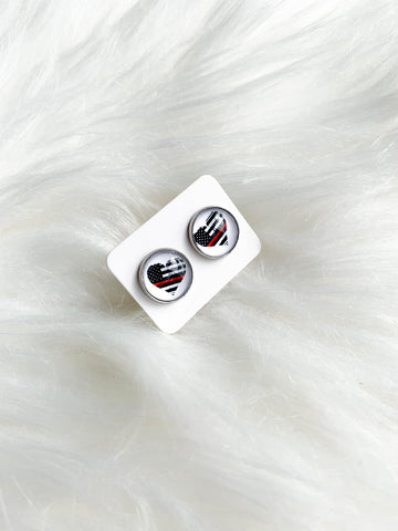 Thin Red Line Heart Cab Stud