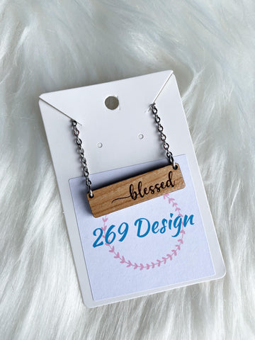 "Blessed" (script) Bar Necklace