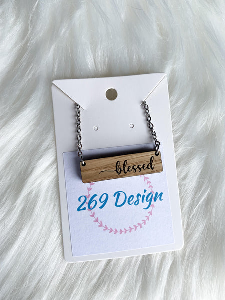 "Blessed" (script) Bar Necklace