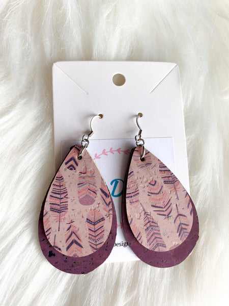 Pink Feather Dangles (Cork)