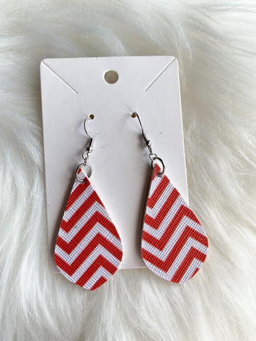 Red and White Chevron Dangles (Faux Leather)