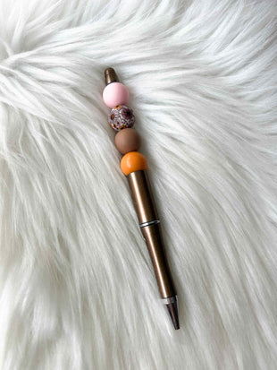 Boho Flower (White) - Pink/Mauve/Mustard on Brown Glitter Pen