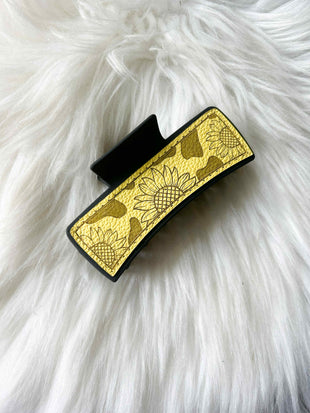 Cow Print Sunflower Hair Clip (Large)