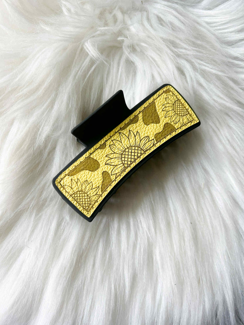 Cow Print Sunflower Hair Clip (Large)