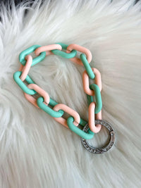 Mint and Peach Chain Wristlet