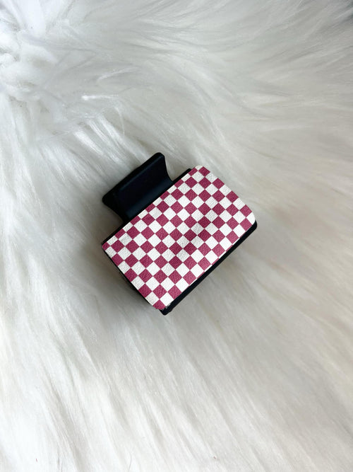 Pink and White Checkerboard Hair Clip (Small)