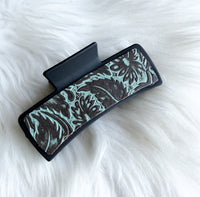 Teal Embossed Leather Hair Clip (Large)
