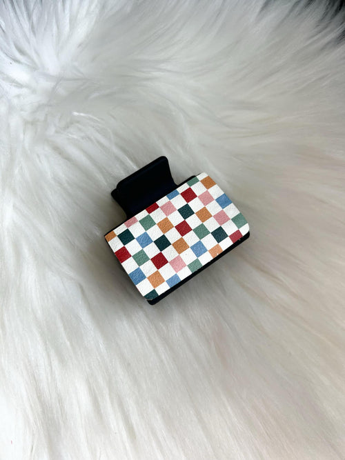 Neutral Checkerboard Hair Clip (Small)