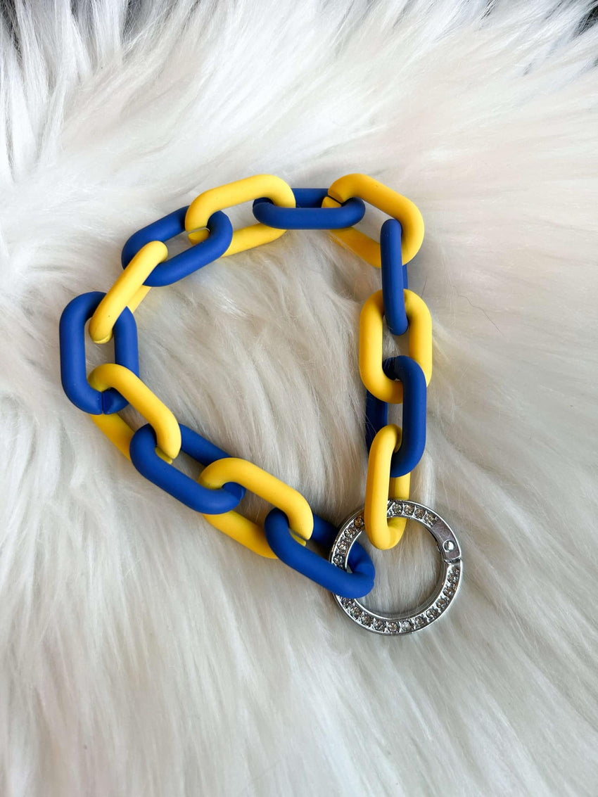 Yellow and Blue Chain Wristlet