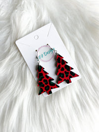 Red and Green Leopard Print Tree Dangles