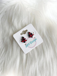 Red and Black Buffalo Plaid Tree Studs