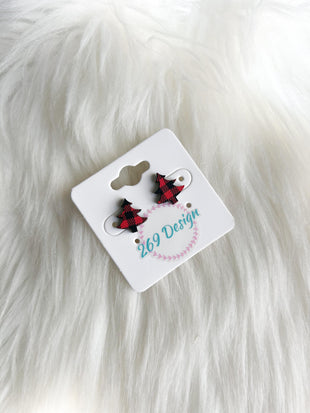 Red and Black Buffalo Plaid Tree Studs