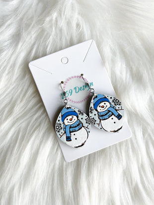 Snowman Oblong Dangles (Blue)