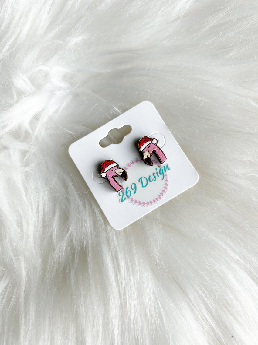 Flamingo in Santa Hat Studs