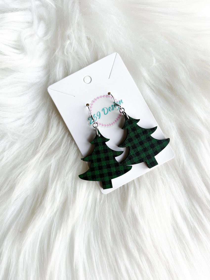 Green and Black Buffalo Plaid Tree Dangles (Style 2)