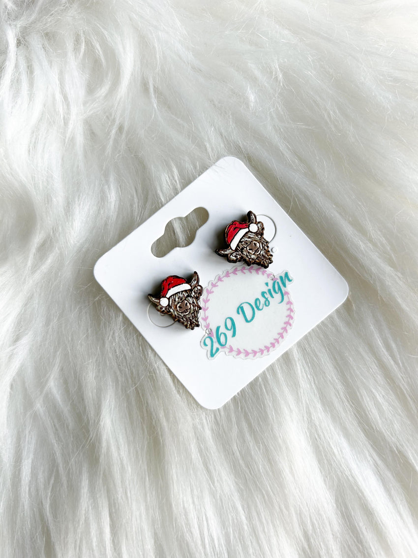 Highland Cow in Santa Hat Studs