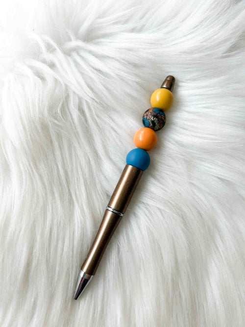 Boho Flower (Teal) - Mustard/Orange/Teal on Brown Glitter Pen