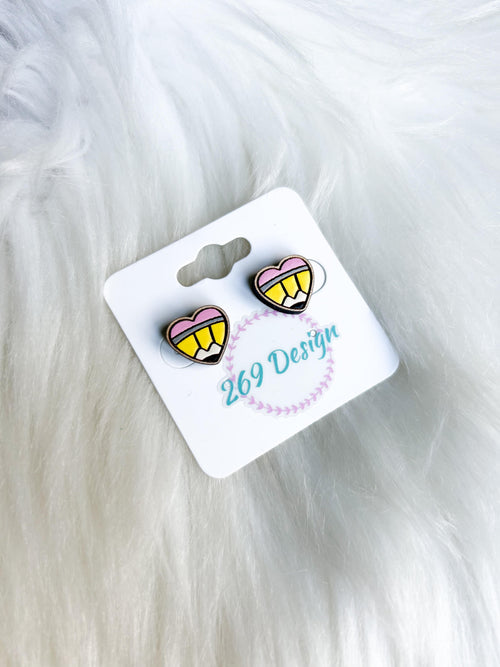 Pencil Heart Studs