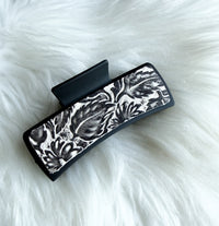 Antique White Embossed Leather Hair Clip (Large)