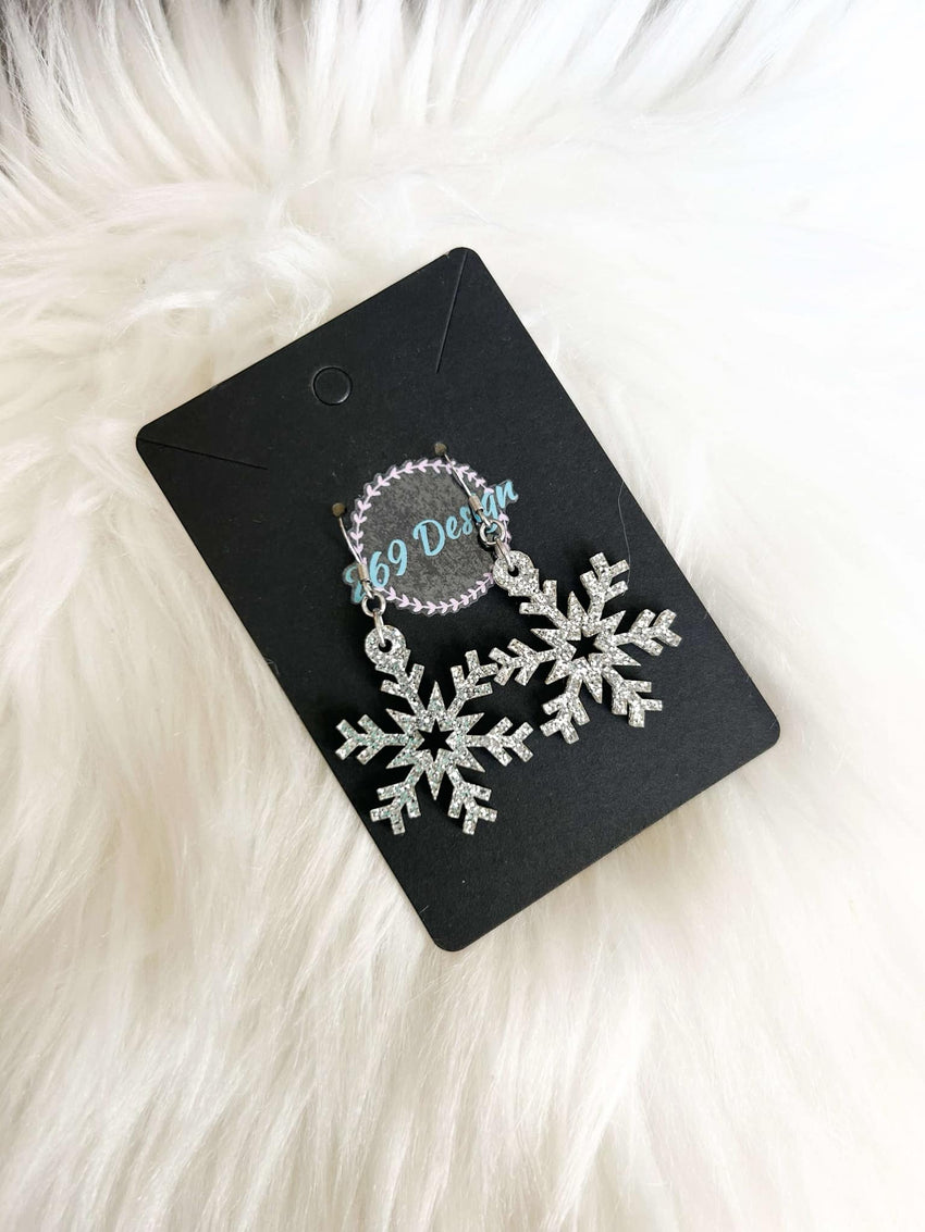 Silver Glitter Snowflake Dangles