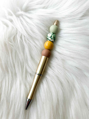 Daisies - Green/Yellow/Mauve on Gold Pen
