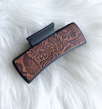 Brown Embossed Leather Hair Clip (Large)