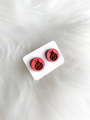 Wood Ladybug Studs