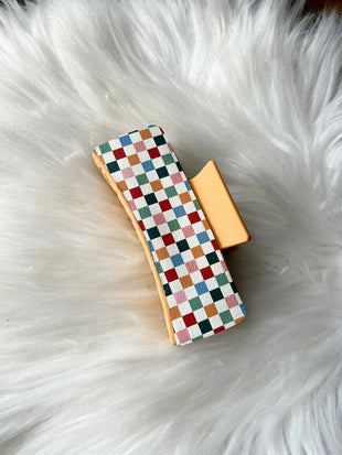 Neutral Checkerboard Hair Clip (Large)