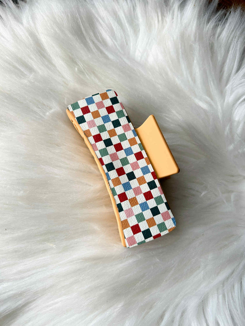 Neutral Checkerboard Hair Clip (Large)