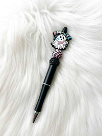Boo-jee Ghost -Pink Checker/Black Sparkle on Black Pen