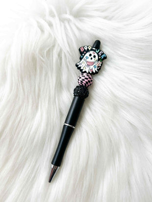 Boo-jee Ghost -Pink Checker/Black Sparkle on Black Pen