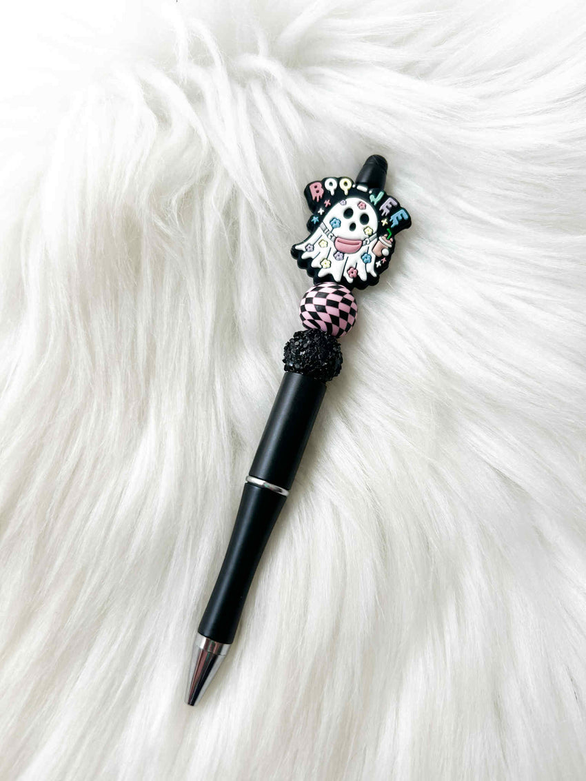 Boo-jee Ghost -Pink Checker/Black Sparkle on Black Pen