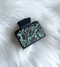 Teal Embossed Leather Hair Clip (Small)