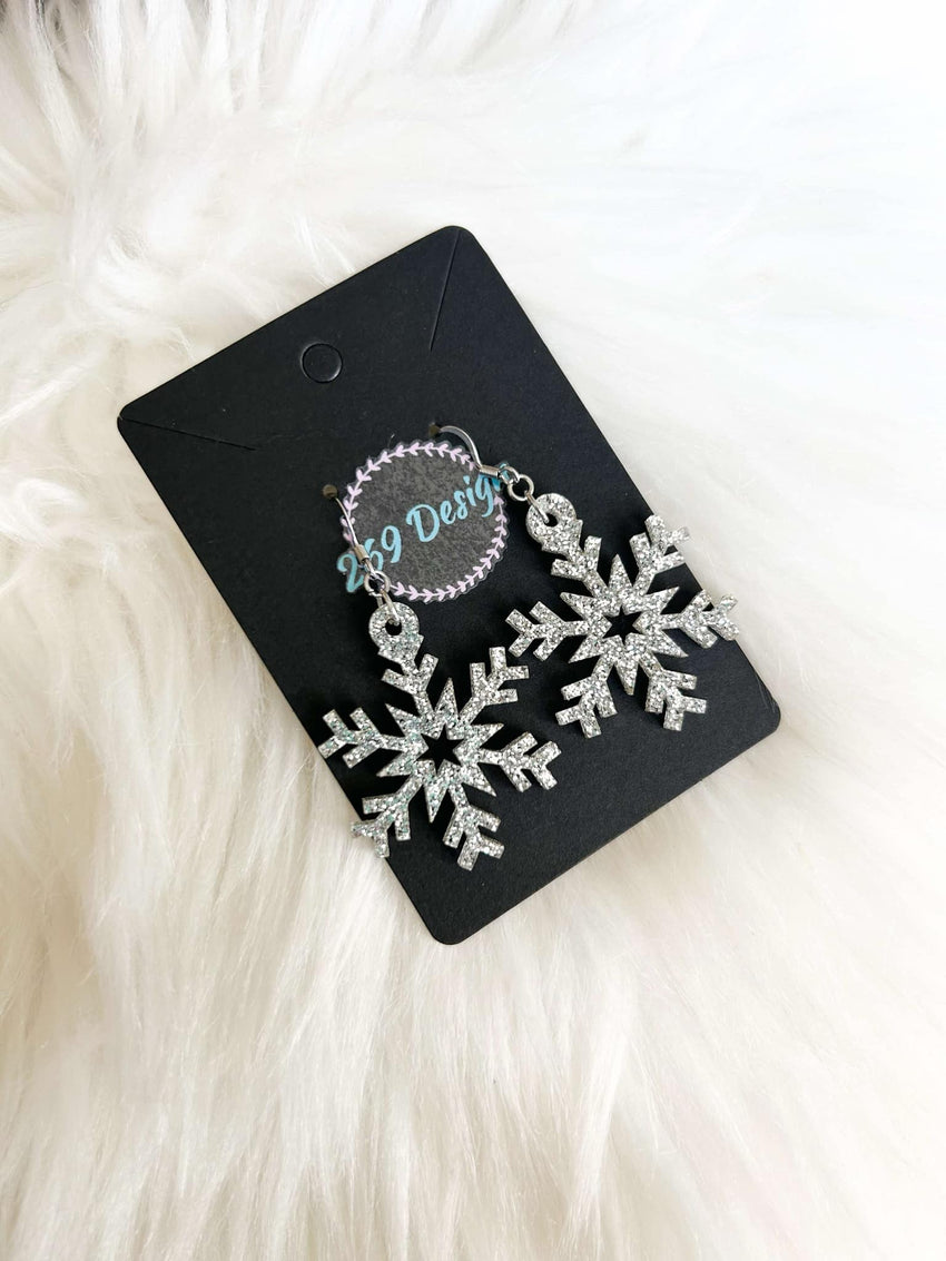 Silver Glitter Snowflake Dangles