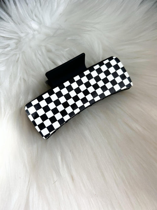 Black and White Checkerboard Hair Clip (Large)