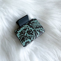 Teal Embossed Leather Hair Clip (Small)