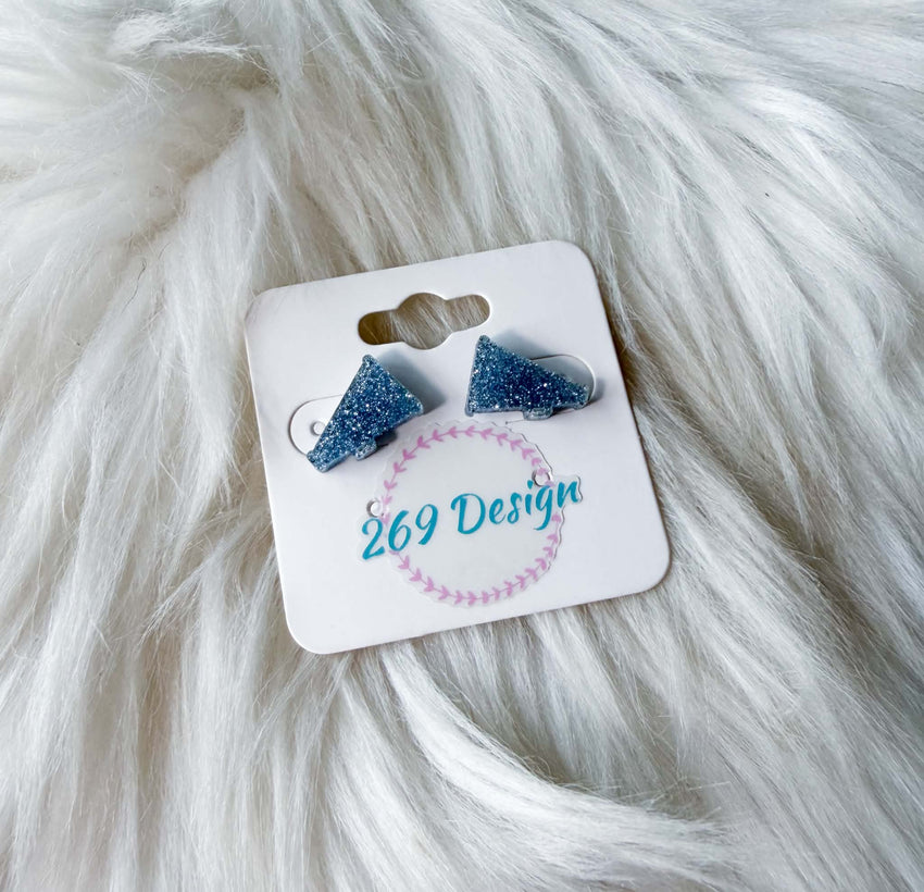 Light Blue Glitter Megaphone Studs