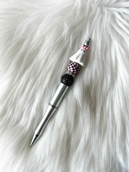Ghost Bow - Pink/Black/Black Sparkle on Silver Pen
