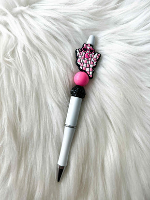 Pink and White Ghost - Pink/Black Sparkle on White Pen