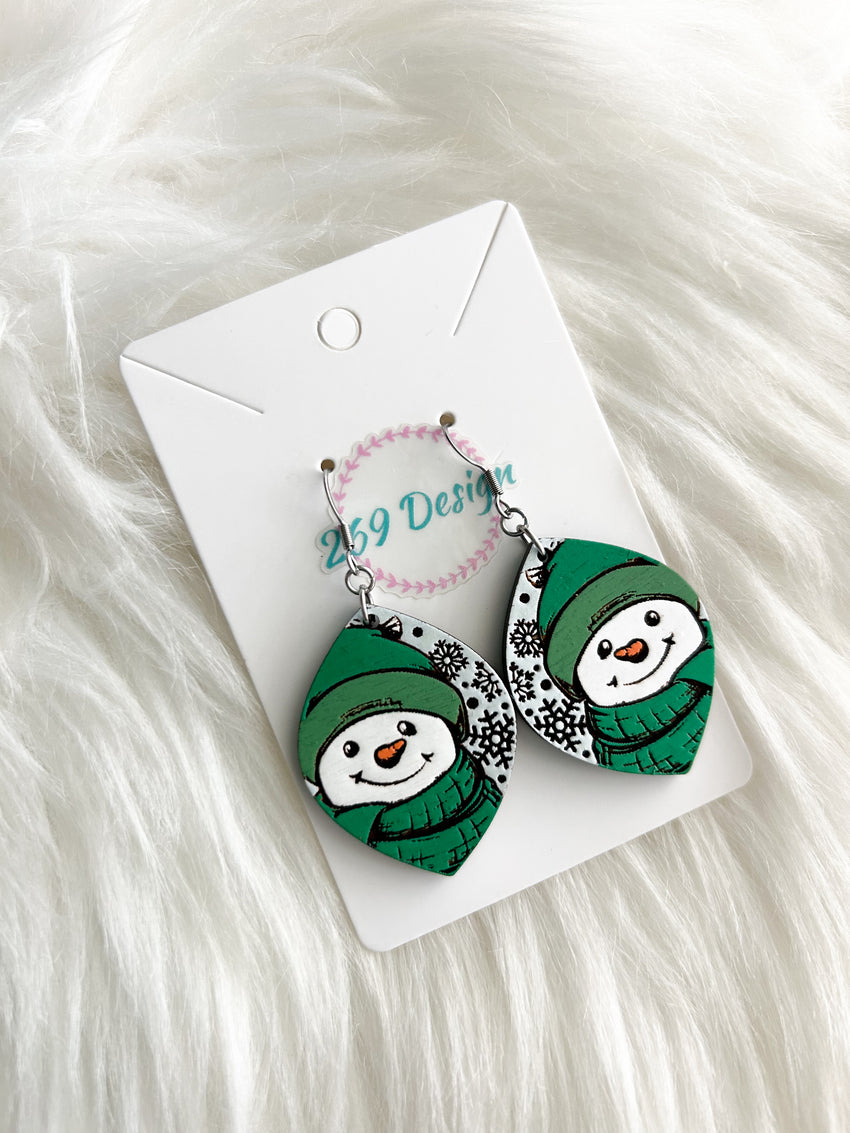 Snowman with Green Scarf Dangles