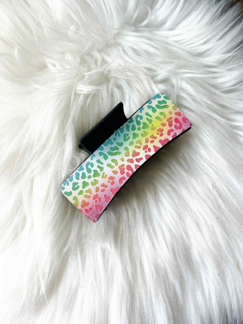Rainbow Leopard Print Hair Clip (Large)