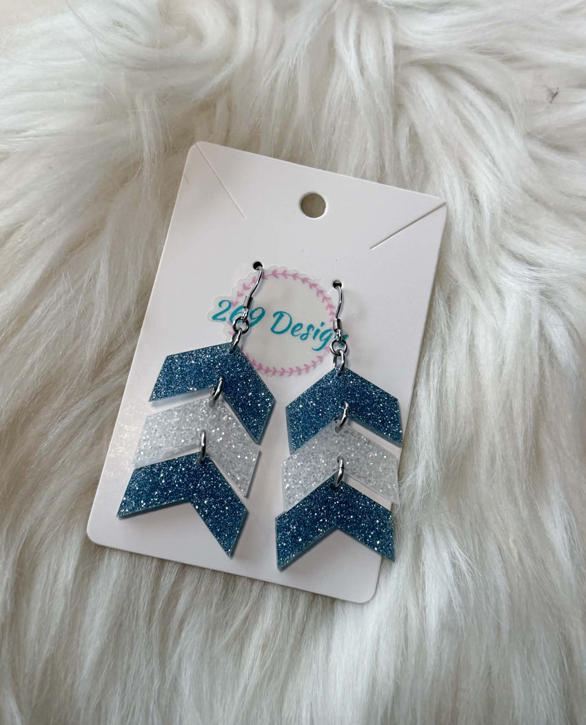 Blue and White Glitter Chevron Dangles