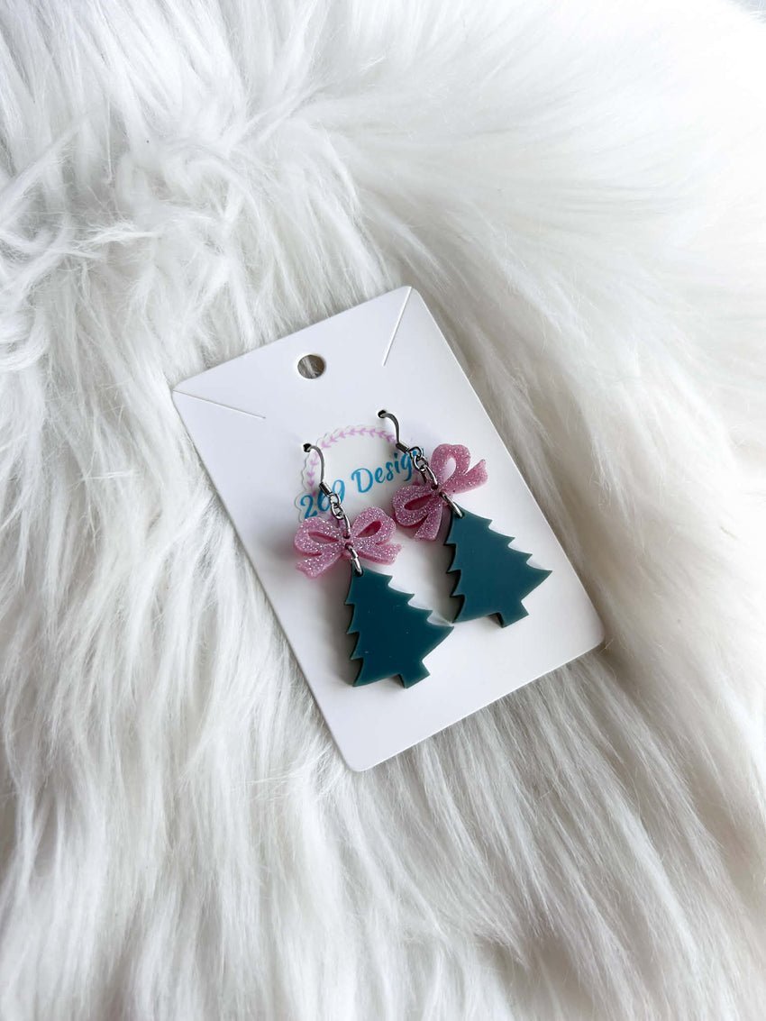 Sage Tree with Pink Bow Dangles