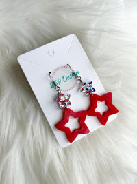 Stacked Star Dangles (Red White and Blue Star Glitter)