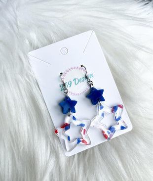 Stacked Star Dangles (Red and Blue Terrazzo)