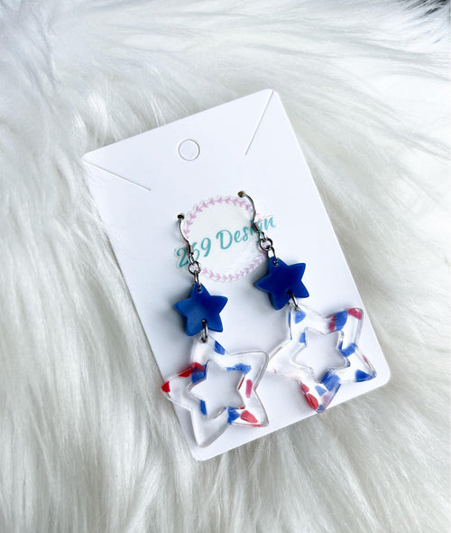 Stacked Star Dangles (Red and Blue Terrazzo)