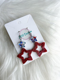 Stacked Star Dangles (Red White and Blue Star Glitter)