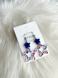 Stacked Star Dangles (Red White and Blue Star Glitter)