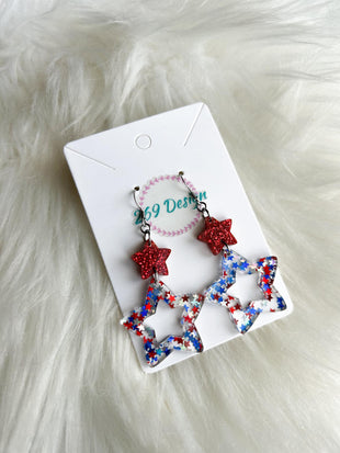 Stacked Star Dangles (Red White and Blue Star Glitter)